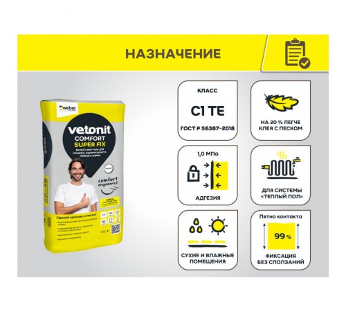 Белый клей-гель для мозаики, керамогранита, плитки и камня Vetonit COMFORT SUPER  FIX 20 кг
