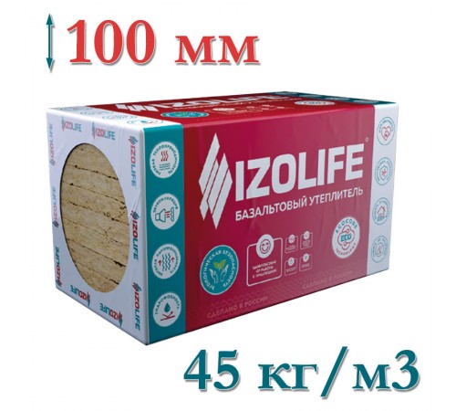 Утеплитель для нижнего слоя вентилируемого фасада IZOLIFE ВЕНТ СТЕНА 100мм (4.32м2) плотность 45кг/м3