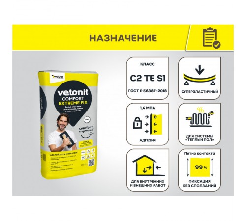 Белый клей-гель для мрамора, камня и керамогранита vetonit comfort extreme fix 20 кг