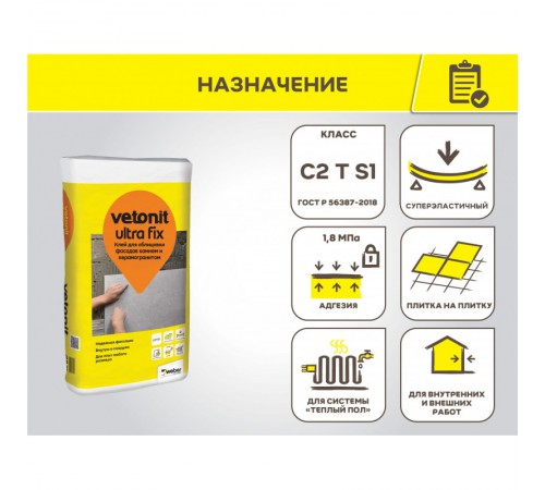 Клей для облицовки фасадов камнем и керамогранитом VETONIT ULTRA FIX  25 кг